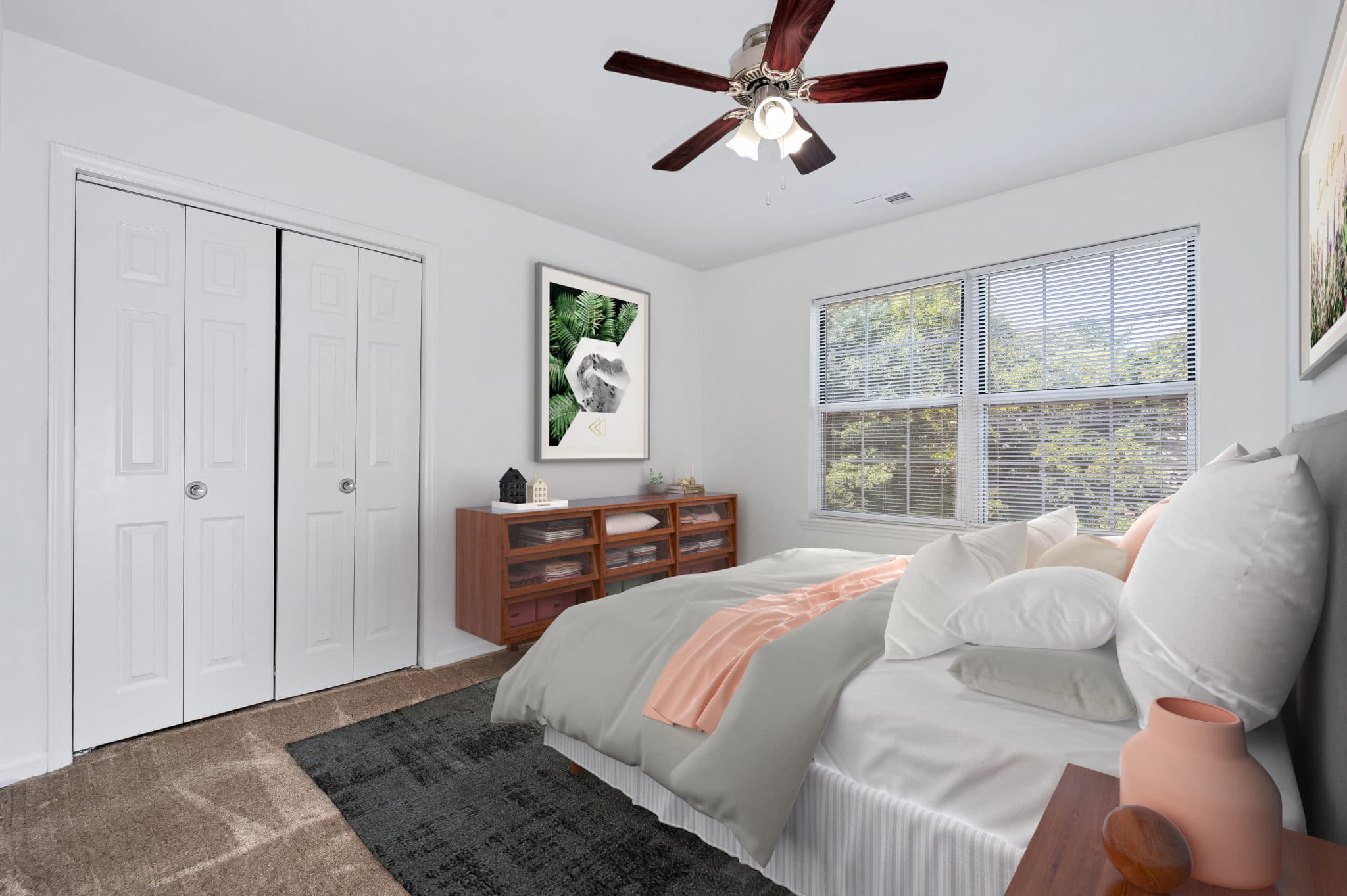 bedroom with ceiling fan | Spark Culpeper apartments