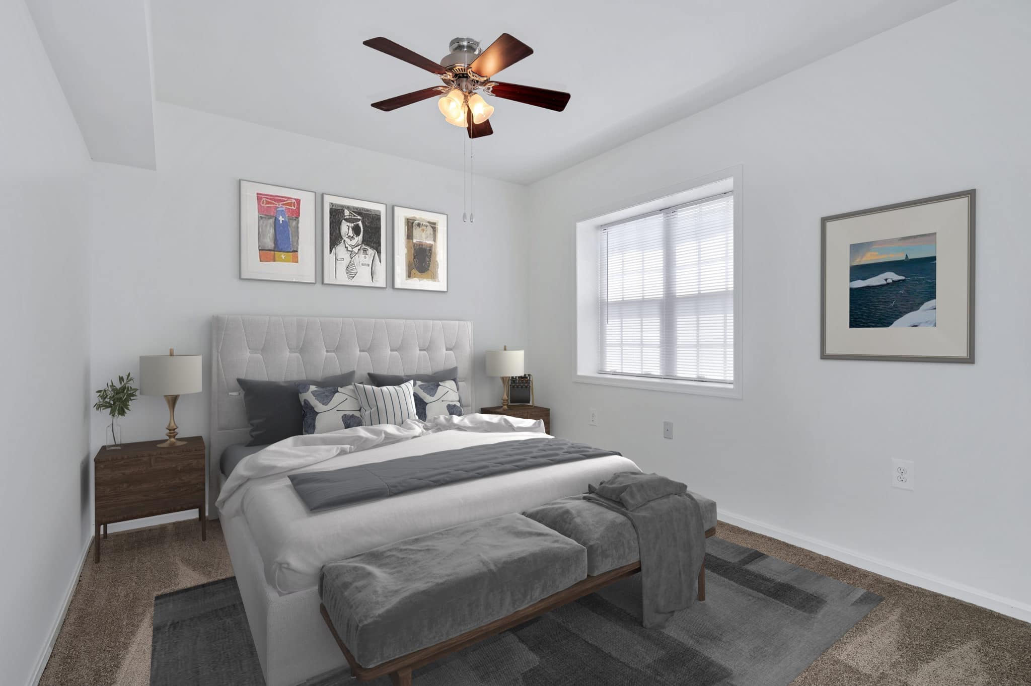 bedroom with ceiling fan | Spark Culpeper apartments